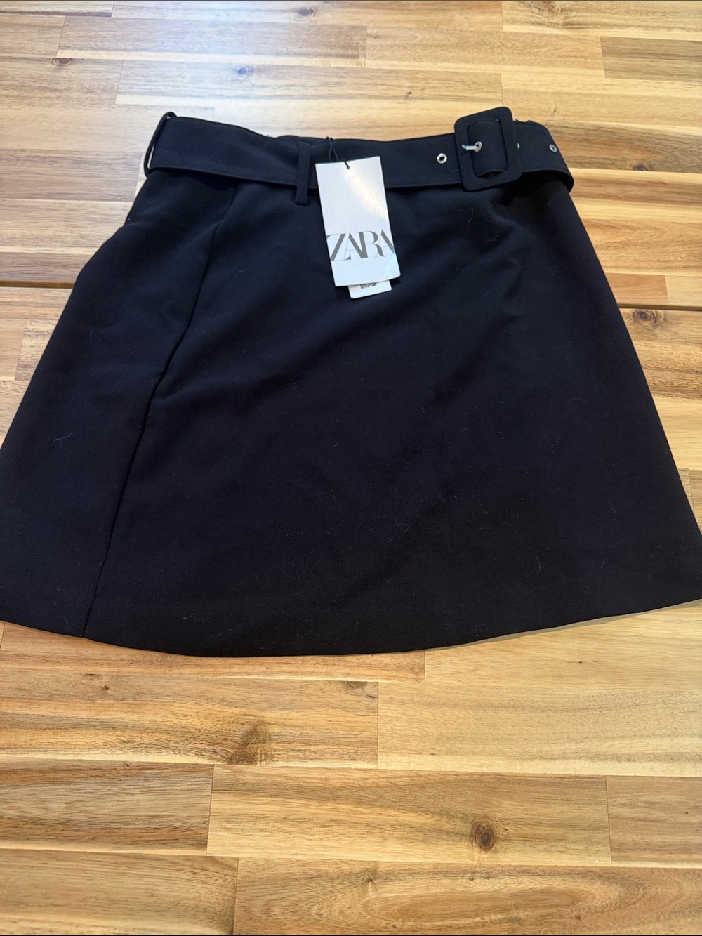 ZARA Black Mini Skirt with Wide Buckle Belt